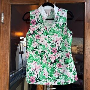 Tommy Bahama Golf Shirt Sleeveless Tropical Floral Print Size M